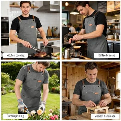 Canvas Chef Apron for Men and Women, Cross-Back, 5 Pockets - Image 7