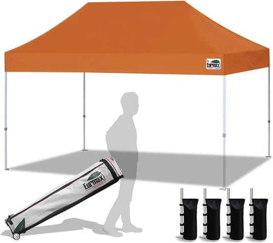 Eurmax USA 10'x15' Pop Up Canopy Tent Commercial Instant Canopies with Heavy Duty Roller Bag,Bonus 4 Sand Weights Bags(Pumpkin Orange)