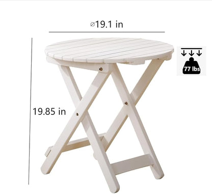 Outdoor Small Round Folding Side Table, Foldable Wooden End Tables for Indoor, Porch, Patio, Camping as Coffee Table or Plant Stand, White ﻿