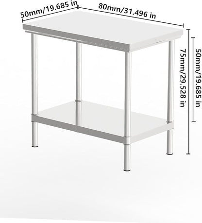 Stainless Steel Commercial Kitchen Prep Table, 39x20 Inch, NSF Work Table with Undershelf, 5-Layer Wire Drawing Process, Easy Installation (32IN*20IN*30IN*Double-Deck Workbench)