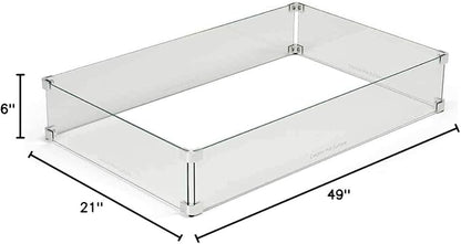 HPC Fire Rectangle Fire Pit Glass Wind Guard (WG49X21-RECT), 49x21-Inch