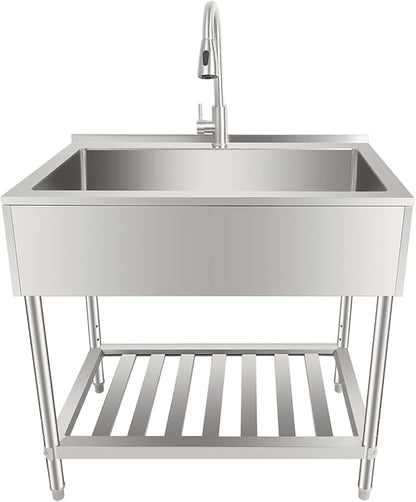 LOYALHEARTDY Stainless Steel Utility Sink 35.8" with Hose Hook Up ，Heavy-Duty Outdoor Sink Station for Laundry/Camping/Outdoor Kitchen, 201 SS Hand Washing Station & Kitchen Basin