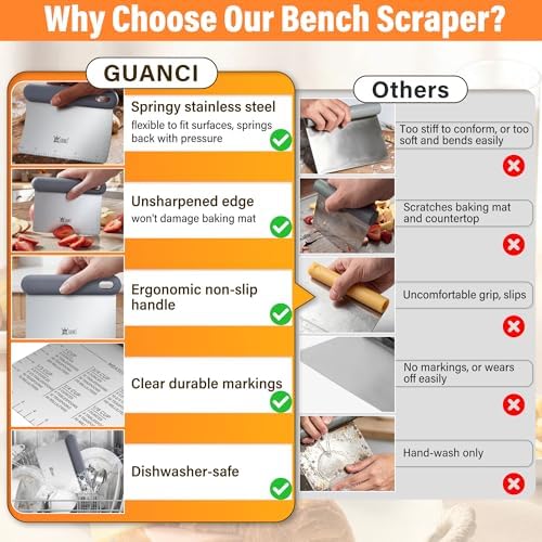 Bench & Dough Scraper for Kitchen 2-Pack, Pastry Scraper Tools - Image 4