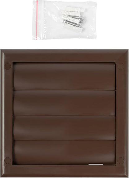 Plastic 4" Brown Dryer Vent Cover with Flange - Exhaust Ventilation Grille with Shutters - Louvered Air Vent for Bathroom, Kitchen, Garage various Ventilation Systems Ø3.9" / 7.5" x 7.5"