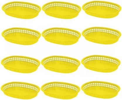 TrueCraftware- 10-3/4" Oblong Fast Food Basket Yellow Plastic Set of 12- Fry Fast Food Reusable Foodservice Restaurant Diner Tray Plates Restaurant Deli Serving Chicken Burgers Sandwiches & Fries