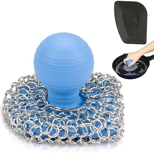 Cast Iron Scrubber with Pan Scraper, 316 Chainmail Scrubber by VinYanKee