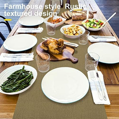 Wipeable Table Runner, Thick Farmhouse Dresser Runner, Rustic Indoor/Outdoor (72'', Camel Brown)