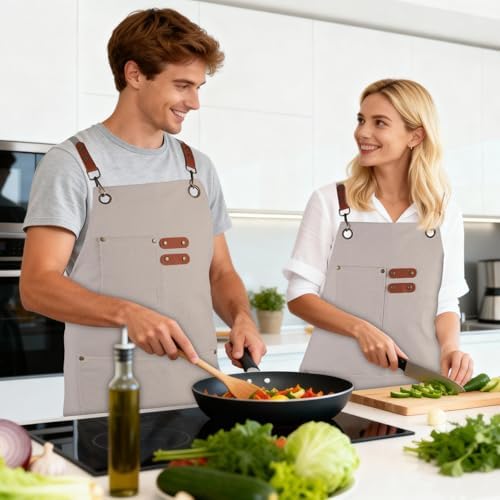 Aprons For Women Men With Large Pockets, Waterproof Cotton Chef Aprons For - Image 6