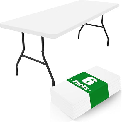 Spandex 6 Foot Rectangle Table Cloth 6 Pack, Elastic Fitted Tablecloths for Picnic, Stretch Washable Patio Table Cover for Outdoor, Camping, Banquet and Parties (White, 30"x72")