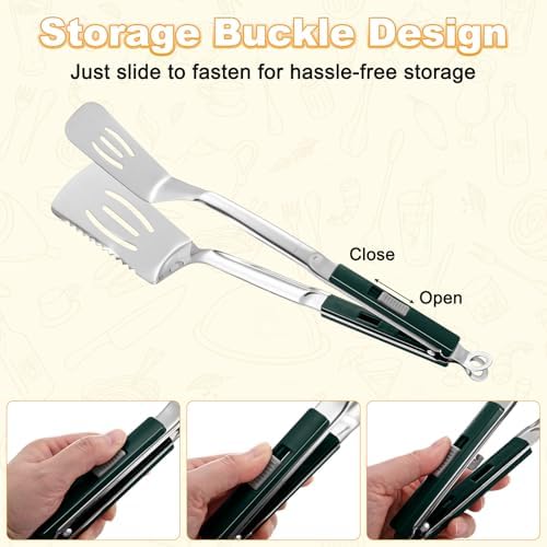 M METERXITY Spatula Tongs, 13.4 Inch 304 Stainless Steel Anti-Scald Extended - Image 5