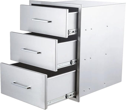 TIANAI Outdoor Kitchen Drawers Stainless Steel Triple Drawer - 18" W x 24" H x 23" D,Flush Mount for Outdoor Kitchen or BBQ Island