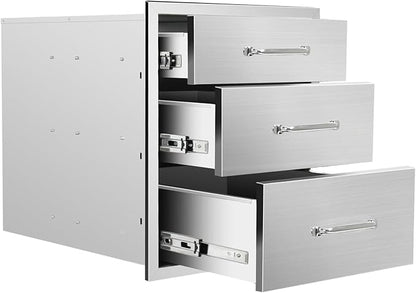 Outdoor Kitchen Drawers 18" W x 21" H x 23" D Stainless Steel Triple Drawers with Ergonomic Handle for BBQ Island, Patio Grill Station & Outdoor Kitchen Cabinets