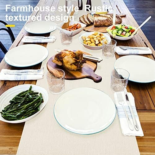 Wipeable Table Runner, Thick Farmhouse Dresser Runner, Rustic Indoor/Outdoor (90'', White)