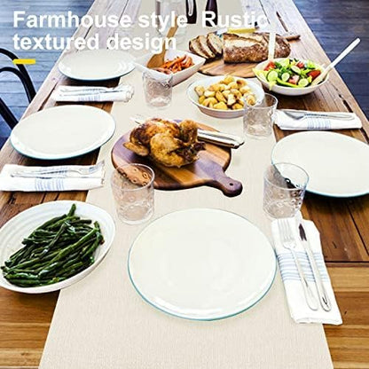 Waterproof Wipeable Table Runner, Thick Farmhouse Table Runner, Dresser Runner, Rustic Table Runner for Kitchen Dining Room, Bedroom, Living Room, Indoor and Outdoor (48'', White)