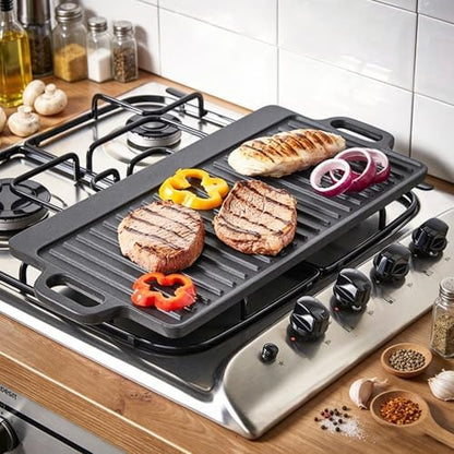 Cast Iron Grill Griddle, Reversible Rectangular - Image 4