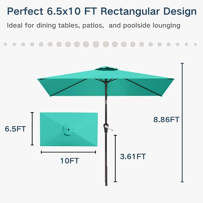 6.5' x 10' Rectangular Patio Umbrella Large Outdoor Market Umbrella w/ UV - Image 9