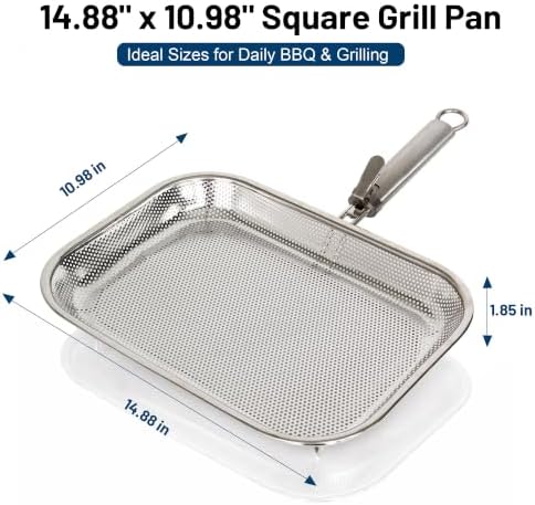 Stainless Steel Grill Pan with Removable Handle, 14.88" x 10.98" - Image 3