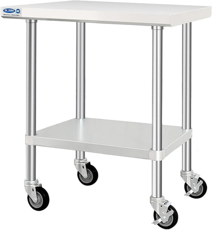 HARDURA Stainless Steel Table with Wheels 24 x 36 Inches Kitchen Prep Table Heavy Duty Stainless Steel Workbench with Aluminium Corner Undershelf NSF 304 Metel Table for Commercial Restaurant
