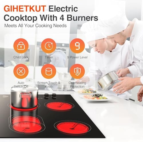 GIHETKUT 4 Burner Electric Cooktop, 7200W Built-in & Countertop 30 inch stove - Image 3