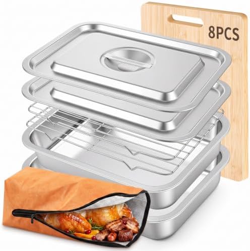 Hushee 8 Pcs Grill Prep and Serve Trays, Stainless Steel BBQ Set by Hushee