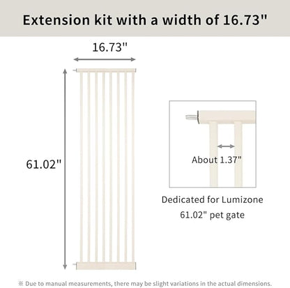 Lumizone Extra Tall Cat Gate Extension Kit 61.02" High Pressure Mounted 16.73" Extra Wide 1.37" Gap No Drilling Tall Pet Gate for Dogs (Cream, 16.73" W)