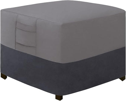 Easy-Going Outdoor Ottoman Cover, Waterproof Patio Ottoman Cover, Heavy Duty Outdoor Furniture Cover with Padded Handles (22"x22"x17", Gray/Dark Gray)