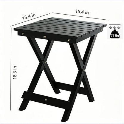 2 Pcs Small Folding Patio Side Table Outdoor Wood Wooden Small End Portable Plant Little Table for Garden Yard Porch Living Room Space Pool 15.4x15.4 x18.3 inch (Black)