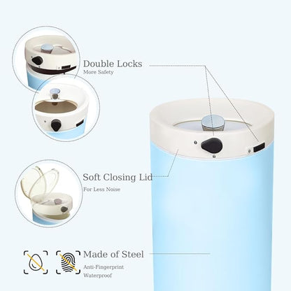 Diaper Pail, Baby Diaper Trash Can with Childproof Lock, Stainless Steel Garbage Pail with lid, Soft Close, Removal Inner Liner, Odor Control, 15 Liter/ 4 Gallon Diaper Disposal Bin, Blue