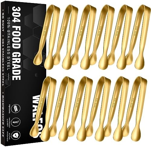 Walfos Small Gold Tongs For Serving, Food Grade Stainless Steel 4" Mini Tongs by Walfos