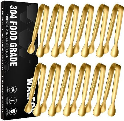 Walfos Small Gold Tongs For Serving, Food Grade Stainless Steel 4" Mini Tongs by Walfos