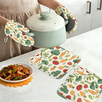 Vibrant Cute Dancing Vegetable Oven Mitts and Pot Holders Sets, Silicone - Image 7