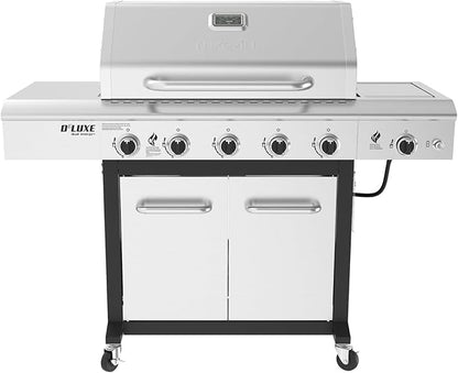 Nexgrill Deluxe 5-Burner Propane Barbecue Gas Grill with Side Table and Ceramic Searing Side Burner, 771 sq. in., 75000 BTUs, Black, Outdoor Cooking, Patio, Barbecue Grill, 720-1046A