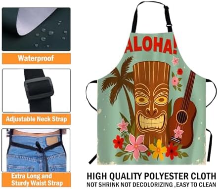 WONDERTIFY Hawaiian Style Apron, Seaside Palm Trees and Beautiful Flowers Bib - Image 4