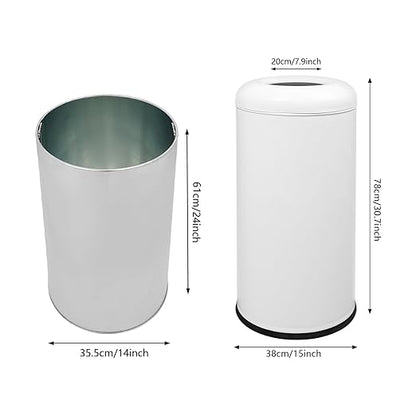 15.48 Gallon Commercial Trash Can, White Open Top Outdoor Indoor Waste Container Stainless Steel Large Garbage Enclosure with Lid, 15 x 30.7 inch