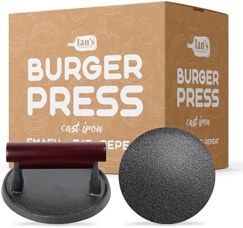Ian's Smash Burger Press 4 Inch, Cast Iron Hamburger Press Heavy Duty by IANs