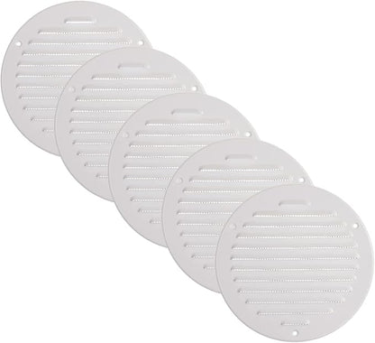 Vent Systems 6 Inch (Inner) Pack of 5 White Vent Cover - Round Metal HVAC Return Air Grille with Mesh Screen - Register Soffit Wall Vent - Outdoor, Indoor, Crawlspace - Exhaust Ventilation Grill