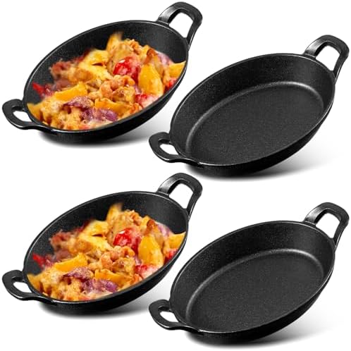Mifoci 4 Pack Mini Cast Iron Fajita Skillet, 8.5" x 6.1" Oval Sizzling Steak by Mifoci