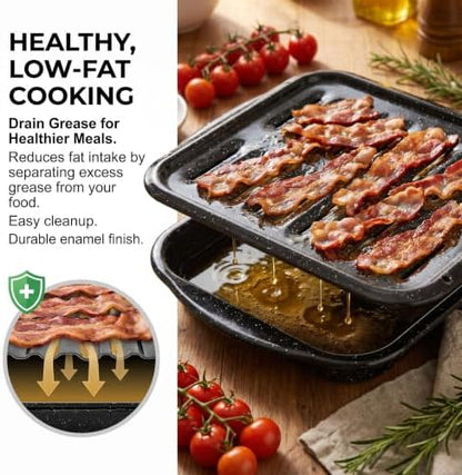 Broiler Pan for Oven16.75" ×13" Nonstick Grill Pan 5-Piece Set, Enamel Coated - Image 2