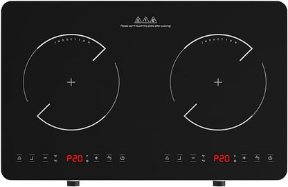 Double Induction Cooktop, 2 Burner Induction Burner 20 Temperature & Power Levels Portable Electric Stove Countertop Burners, Knob Control, Child Safety Lock & 4H Timer, Auto Shut-Off