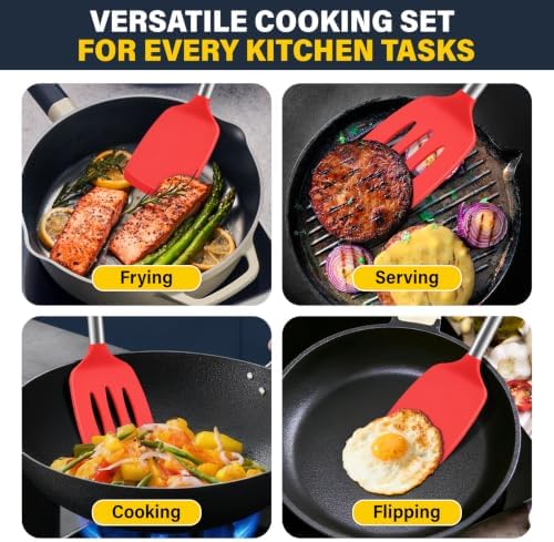 2 Pack Silicone Spatula Set, Solid & Slotted Turner - Image 7