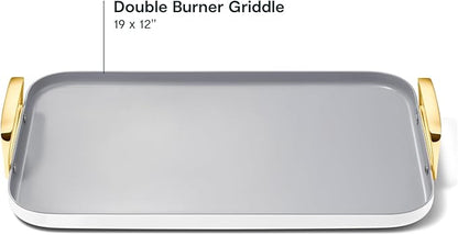 Caraway Double Burner Griddle - 19x12” Griddle Pan - Non-Stick Ceramic Coated - Non Toxic, PTFE & PFOA Free - Oven Safe & Compatible with All Stovetops - White