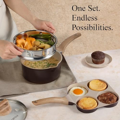 CAROTE 21pcs Ceramic Cookware Sets, Pots and Pans Set - Image 6
