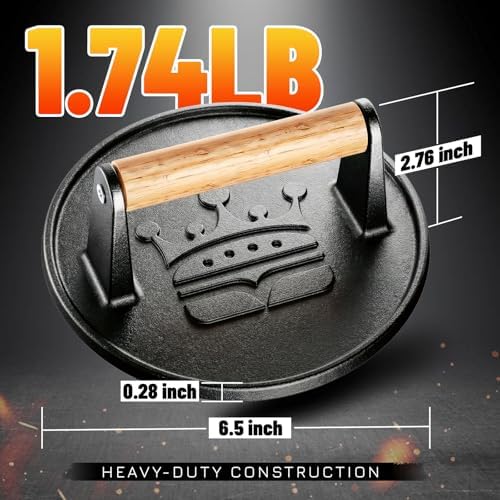 Smash Burger Press 6.5", Cast Iron Flat Round Burger Smasher - Image 5