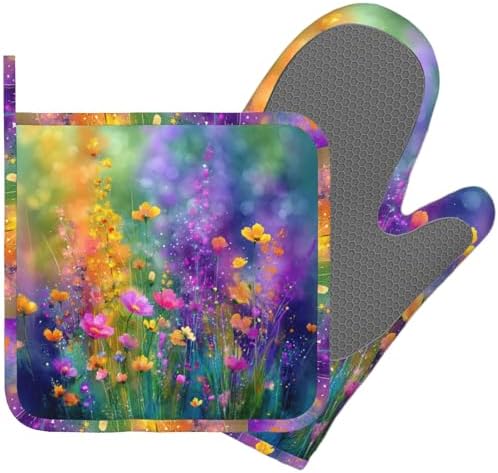 Wild Lavender Oven Mitts and Pot Holders Sets Silicone Heat Resistant Kitchen by Unknown