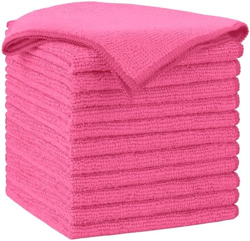 AIDEA Pink Microfiber Cleaning Cloth-12PK, Absorbent Cleaning Rags 12"x12" by AIDEAHOME
