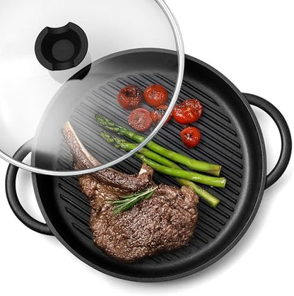 Moss & Stone 12" Grill Pan for Indoor Cooking, Nonstick Pan by Mossstone