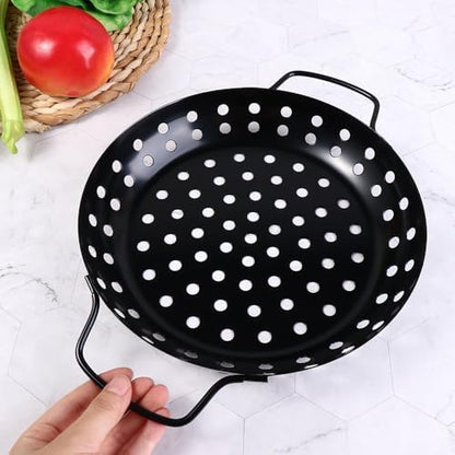 Round Grill Wok with Handle, Carbon Steel Grill Pan With Holes, Non-Stick - Image 6