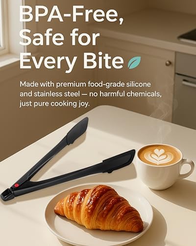 Professional Stainless Steel Kitchen Tongs, Dishwasher safe 12'' Black - Image 3