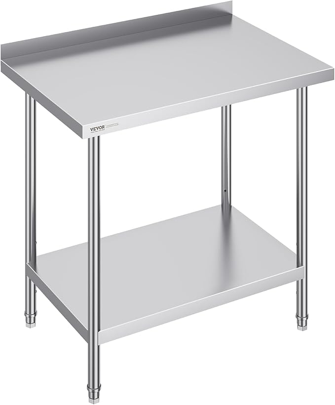 VEVOR 24 x 36 x 36 Inch Stainless Steel Work Table, Commercial Food Prep Worktable Heavy Duty Prep Worktable, Metal Work Table with Adjustable Height for Restaurant, Home and Hotel