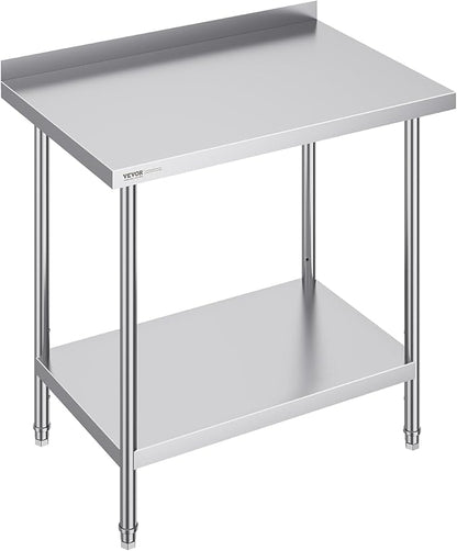 VEVOR 24 x 36 x 36 Inch Stainless Steel Work Table, Commercial Food Prep Worktable Heavy Duty Prep Worktable, Metal Work Table with Adjustable Height for Restaurant, Home and Hotel